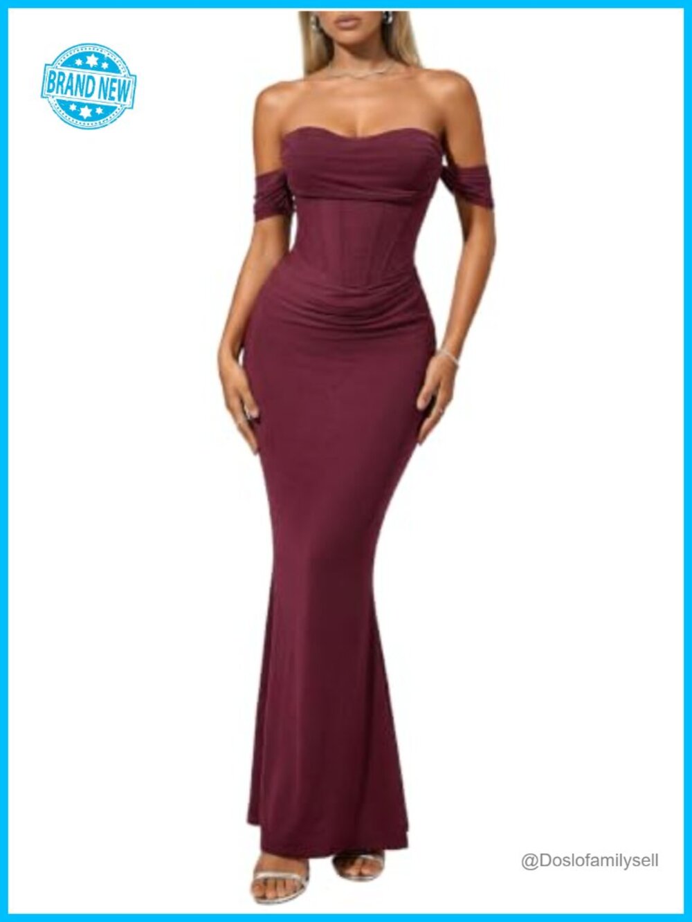 Off Shoulder Mesh Maxi Dress Built-in Bra Ruched Bodycon